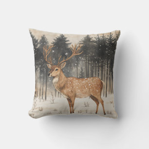 Coussin Cerf de la majesté hivernale Scène hivernale