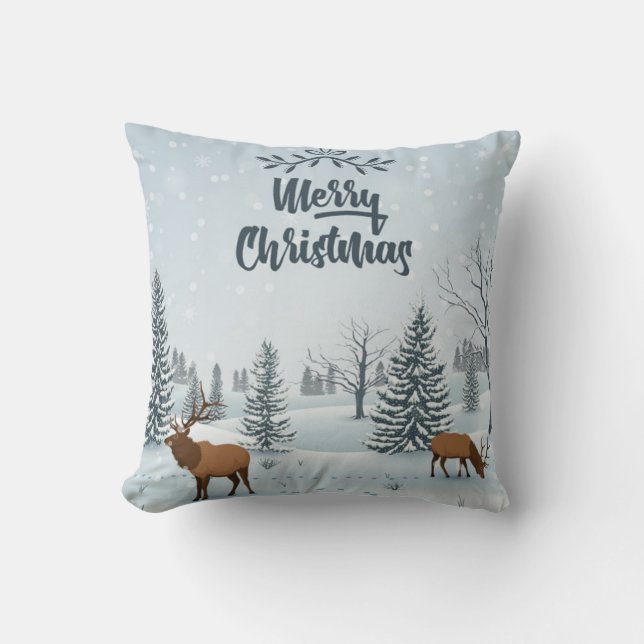 Coussin Cerf de montagne joyeux Noël (Recto)