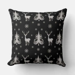 Coussin Cerf de Noël festif motif noir