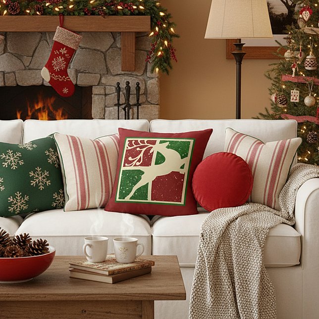 Coussin Cerf de Noël pop art (Créateur téléchargé)