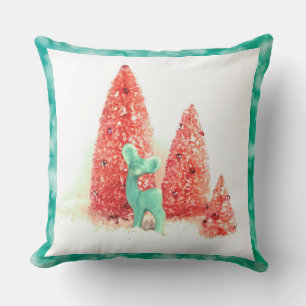 Coussin Cerf de Noël Rétro avec Cadre Aqua