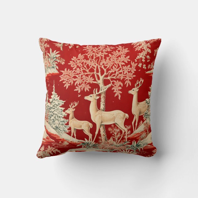 Coussin Cerf de Noël Vintage en rouge (Verso)