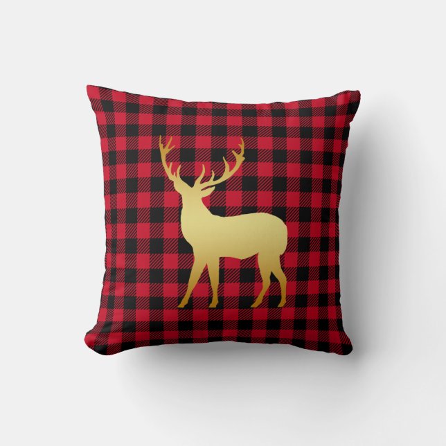 Coussin Cerf d'or en rouge Plaid Noël rustique (Recto)