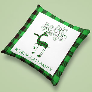 Coussin Cerf écossais vert personnalisé