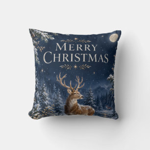 Coussin Cerf élégant de Noël, Gravure forestière vintage