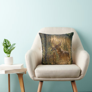 Coussin Cerf Et Biche Dans La Grande Herbe