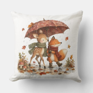Coussin Cerf et renard de l'automne confortable en aquarel