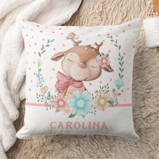 Coussin Cerf Floral Réversible Mignon (Couverture)