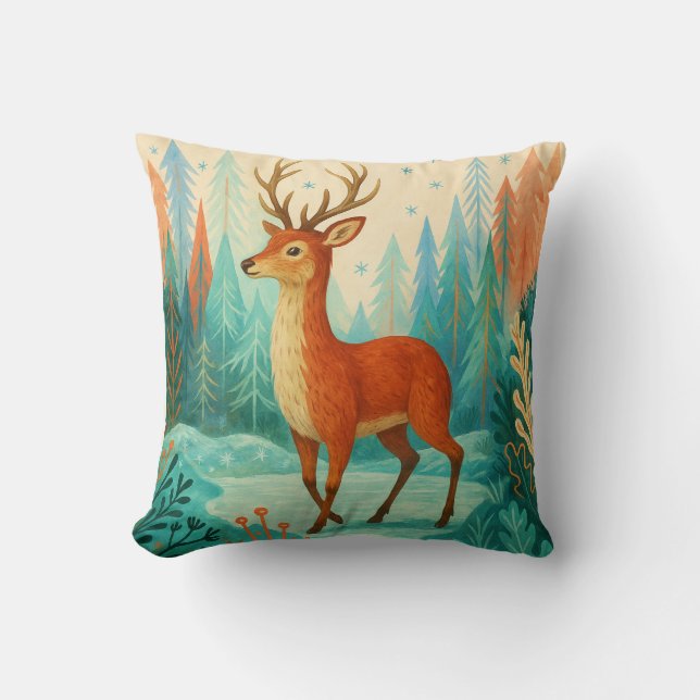 Coussin Cerf forestier enchanté - Bois d'hiver capricieux (Recto)