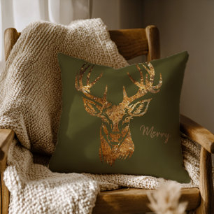 Coussin Cerf/ Joyeux/ Parties scintillant Or/ Sage Green