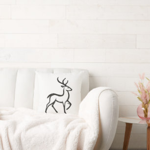 Coussin Cerf Minimaliste – Conception de faune à l'encre e