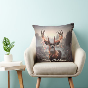 Coussin Cerf Mule et Lumières de Noël