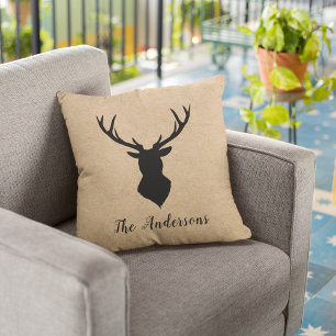 Coussin Cerf noir rustique   Kraft   Nom de famille