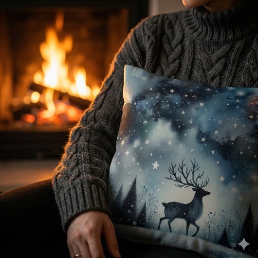 Coussin Cerf Nuit d'Hiver Étoilée
