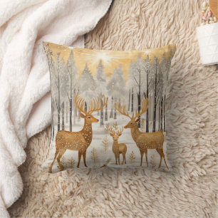 Coussin Cerf Or Blanc Hiver Neige