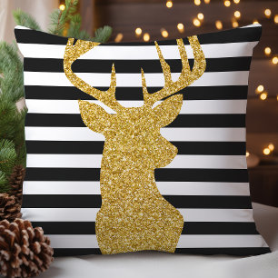 Coussin Cerf Pailleté Or Festif Noël