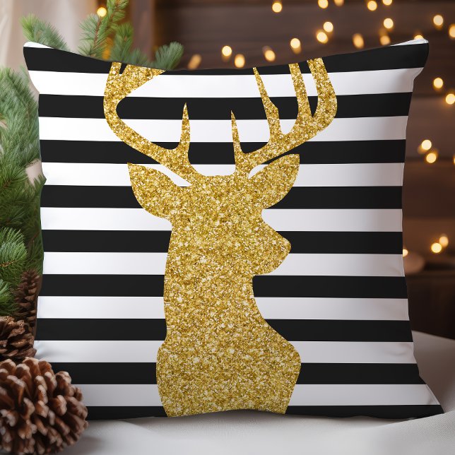 Coussin Cerf Pailleté Or Festif Noël (Créateur téléchargé)