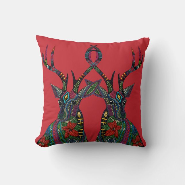 Coussin cerf poinsettia rouge (Recto)
