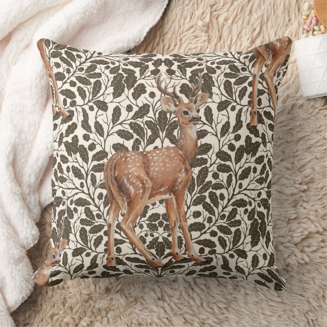 Coussin Cerf sur le motif damassé de chêne décoratif en br (Couverture)