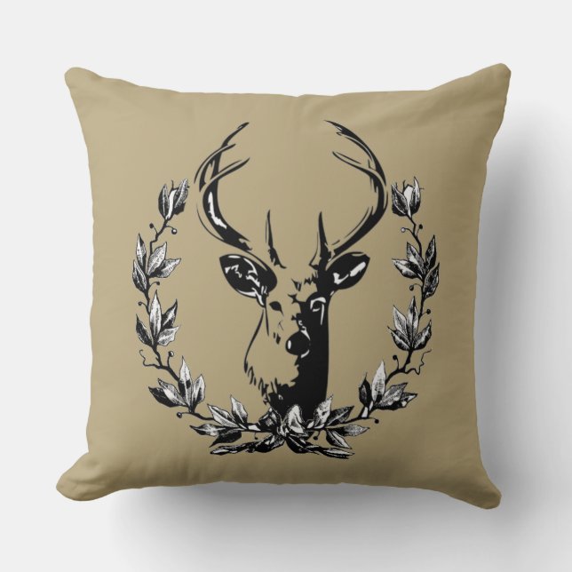 Coussin Cerf vintage et rustique (Recto)
