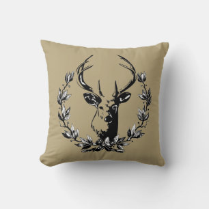 Coussin Cerf Vintage et Rustique dans des Feuilles de Laur
