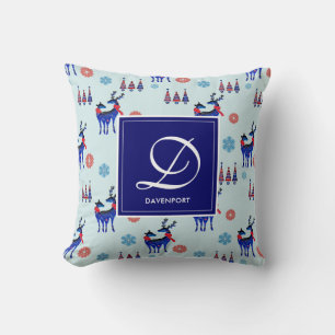 Coussin Cerfs, Arbres de Noël, et Snowflakes avec Monogram