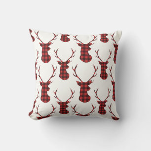 Coussin Cerfs Buffles Rouge Rustique