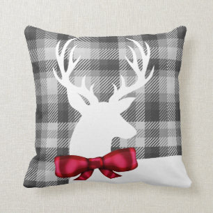 Coussin Cerfs communs blancs de Noël et plaid gris bonnes