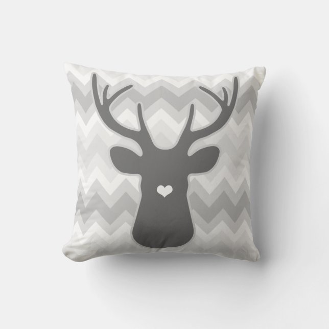 Coussin Cerfs communs gris de nez de coeur de Chevron (Recto)
