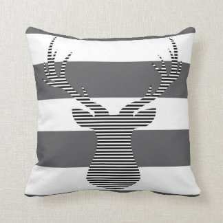 Coussin Cerfs communs - motif géométrique - gris et blanc