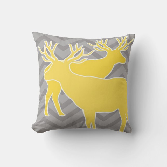 Coussin Cerfs communs sur le chevron de zigzag - jaune et (Recto)