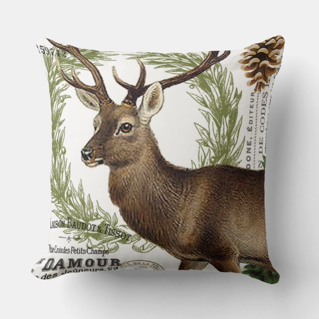 Coussin cerfs communs vintages modernes d'hiver de région (Recto)