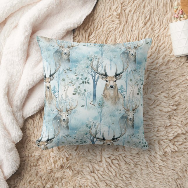 Coussin Cerfs de la forêt aquarelle d'hiver (2) (Couverture)