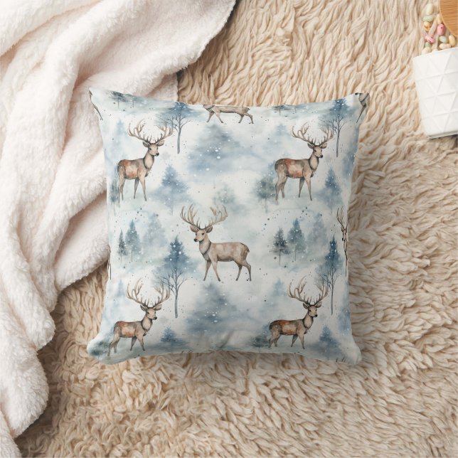 Coussin Cerfs de la forêt aquarelle d'hiver (5) (Couverture)