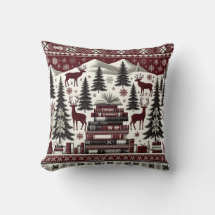 Coussin Cerfs d'hiver nordique et livres Jeter l'oreiller