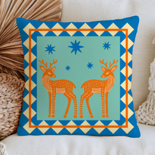 Coussin Cerfs Élégants sur Dopamine Bleue Esthétique Boho