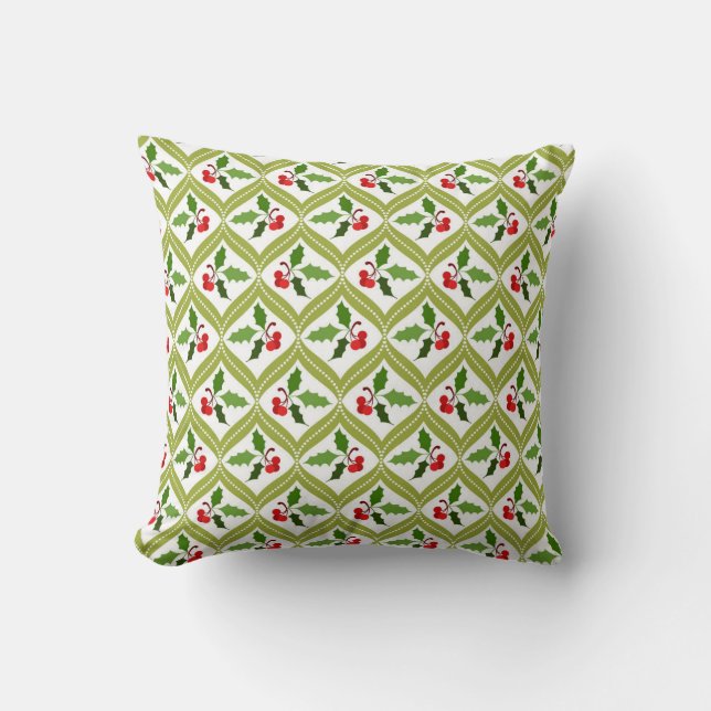 Coussin Cerise de Noël rouge motif vert (Recto)