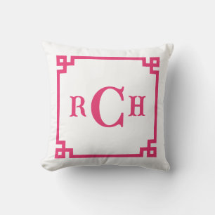 Coussin Cerise rose Clé grecque Monogramme Design