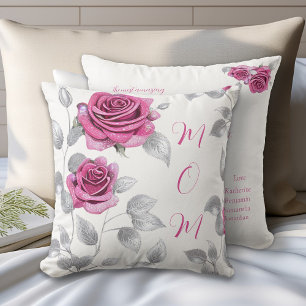 Coussin Cerise Rose Rose Silver Leaf L'amour de maman