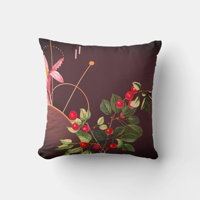 Coussin Cerises botaniques de Bourgogne Abstraite Contexte (Recto)