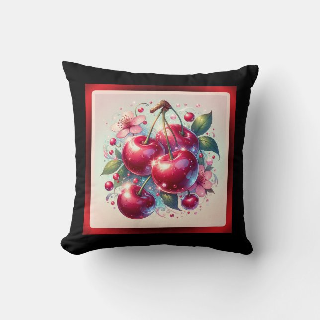 Coussin Cerises Mignonnes Fleuries Rose Féminin Cerise Rou (Recto)
