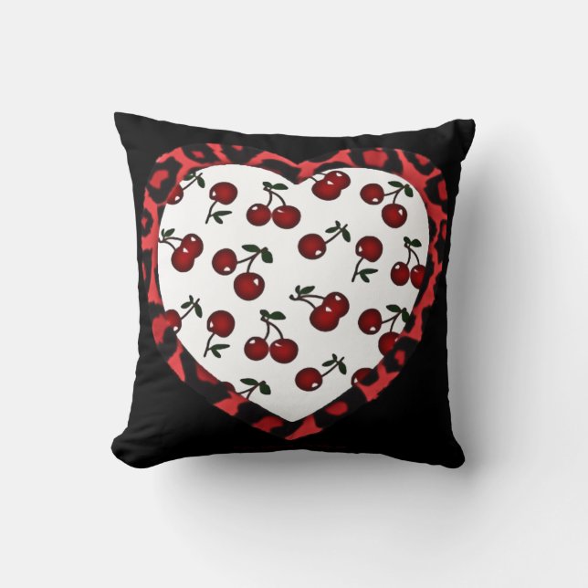 Coussin Cerises Rockabilly RAB Impression Léopard Coeur (Recto)