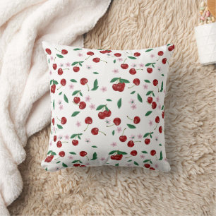 Coussin Cerises rouges botaniques Verdure & Fleurs de ceri