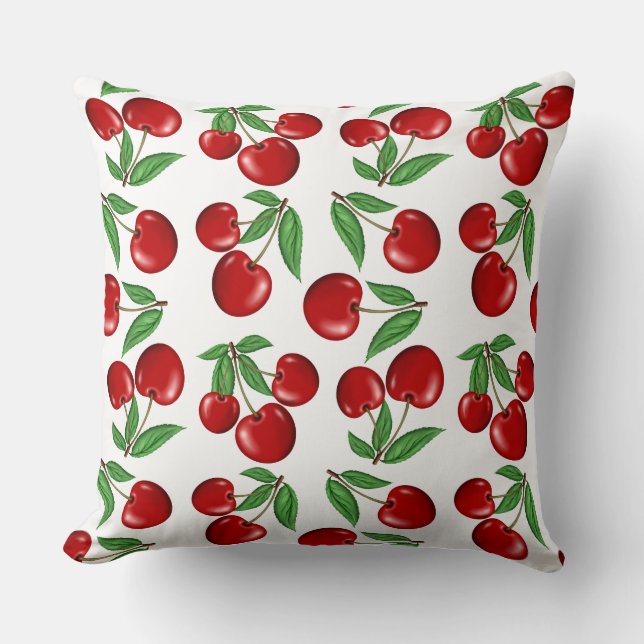 Coussin Cerises Rouges Motif Partout (Recto)