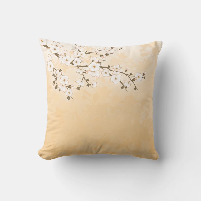 Coussin Cerisier Fleur Beige Crème Asie Floral (Recto)