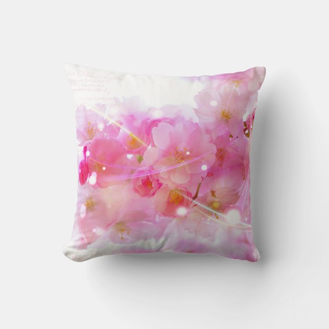 Coussin Cerisier japonais aux fleurs rose pastel (Recto)