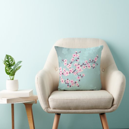 Coussin Cerisiers Turquoise Monogramme (Chaise)