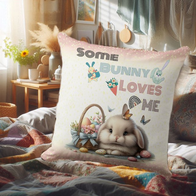Coussin Certains Lapins M'Aiment Pâques Tradition Oeufs Pa (Some Bunny Loves Me Easter Tradition Eggs Basket Throw Pillow)