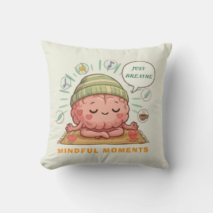 Coussin Cerveau Kawaii Méditant Zen Bien-être Santé Mental