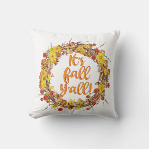 Coussin C'est automne Y'all Orange Feuilles d'automne
